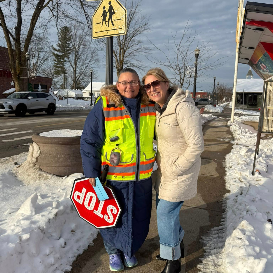 Joy being spread to crossing guard